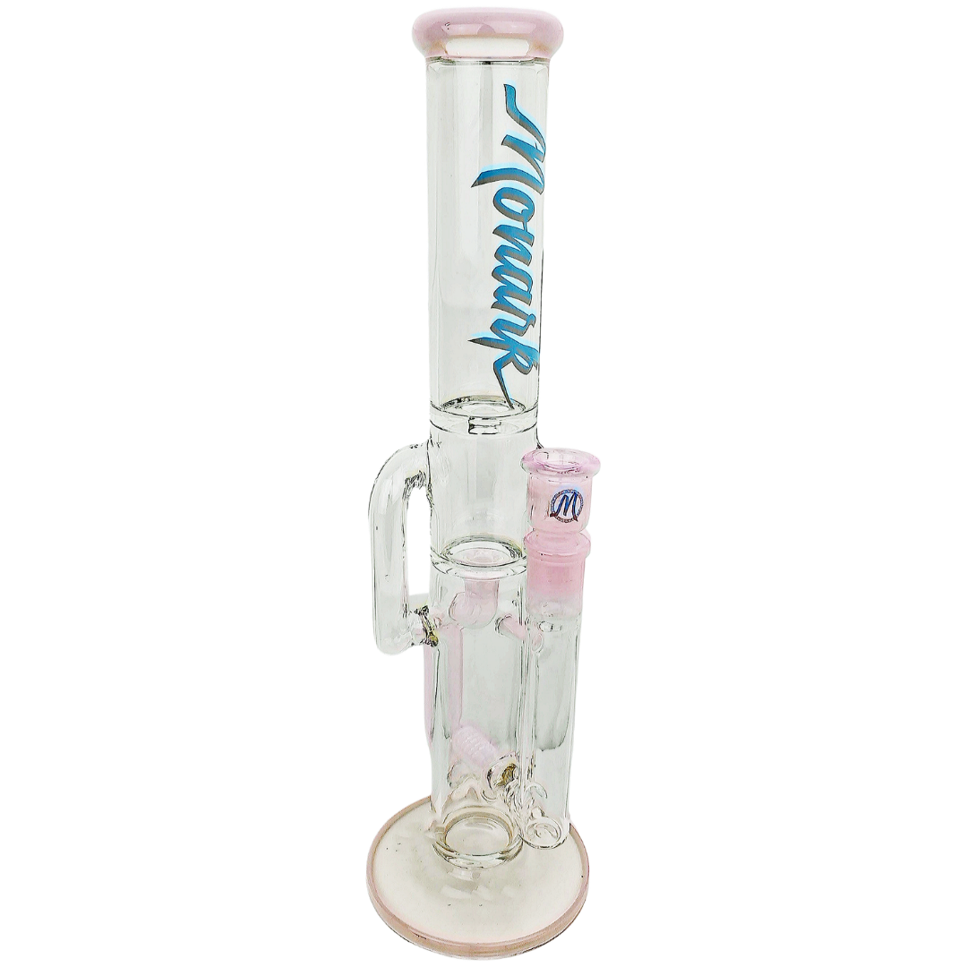 MK-W40-CR Bong 16'' Monark Color Accent Inline Double Uptake Recycler Straight w/ Matching Color Bowl - Image 1