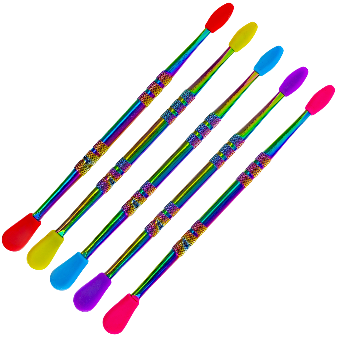 ST177-C Weed Dab Tools 5" Iridescent Stainless Steel Dab Tool w/ Silicone Tips - Image 1