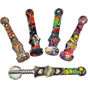 4.5" Silicone Decal Nectar Straw w/ Titanium Tip