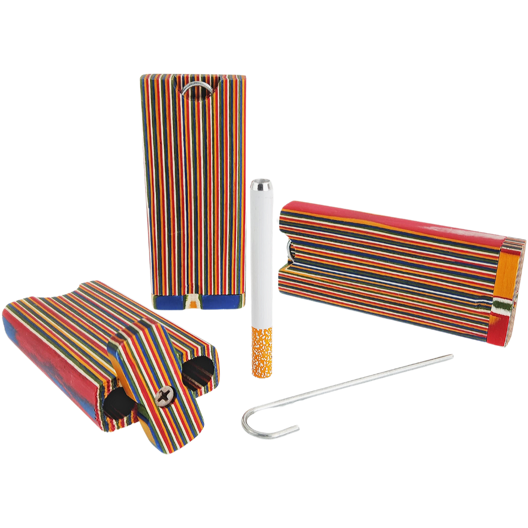 KJ27 WOODEN DUGOUT 4" Rainbow Stripe Wood Dugout w/ Poker - Image 1