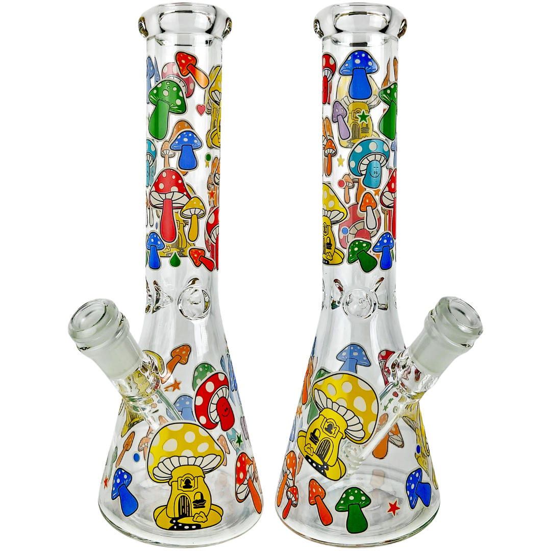 MUSHDECAL DISPLAY 10" Rainbow Mushroom Decal Beaker - Image 1