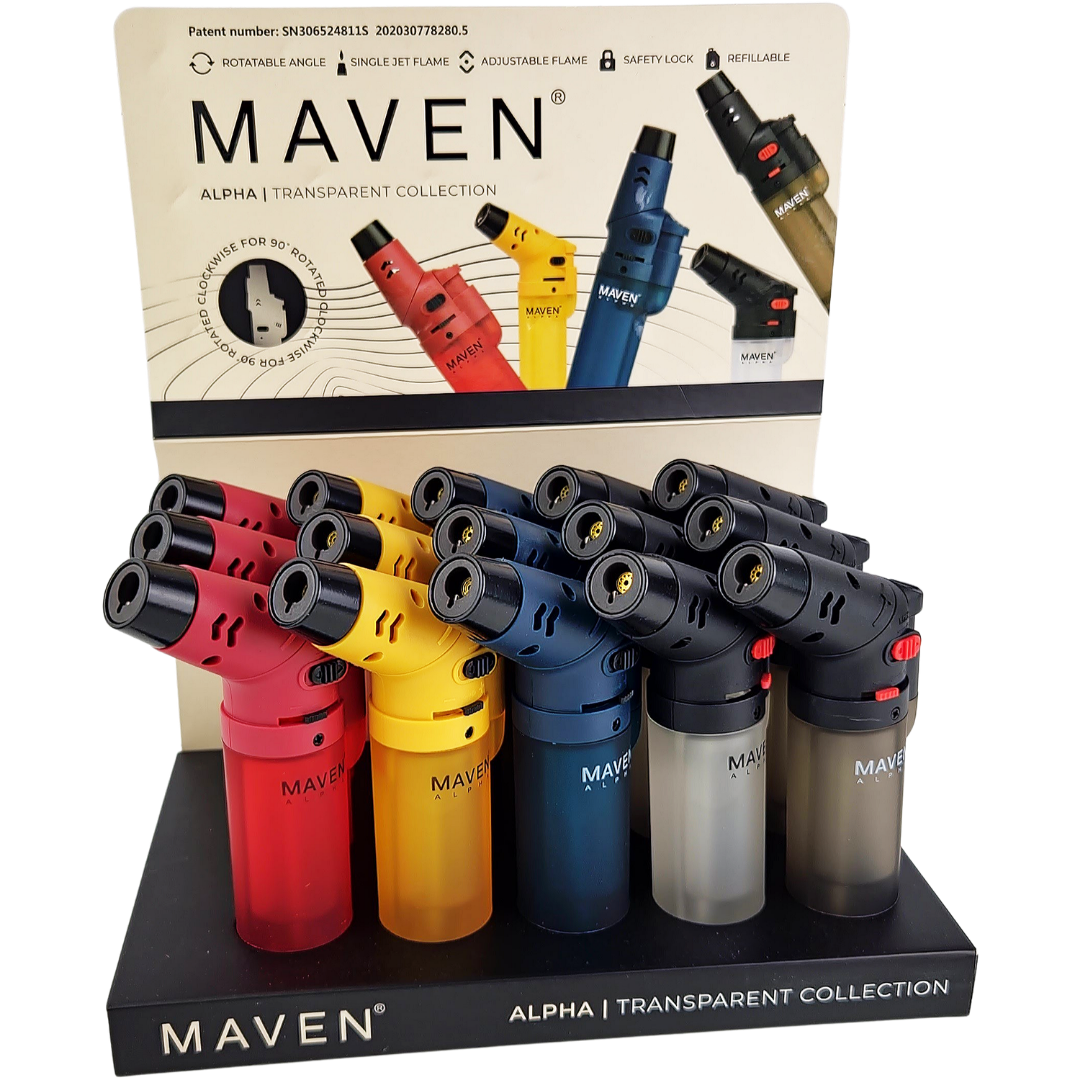 98-1169T MAVEN ALPHA 3.5" Maven Alpha+ Transparent Torch - 15 Pack Display - Image 1