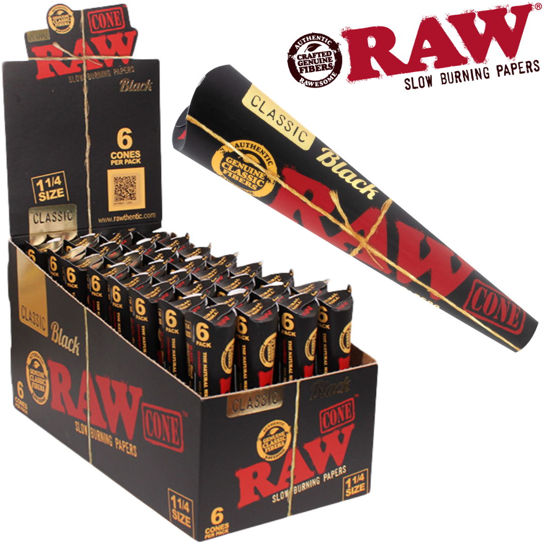 RAW BLACK CLASSIC 114 CONES RAW Black Classic 1 ¼ 6pk Cones 32bx - Image 1