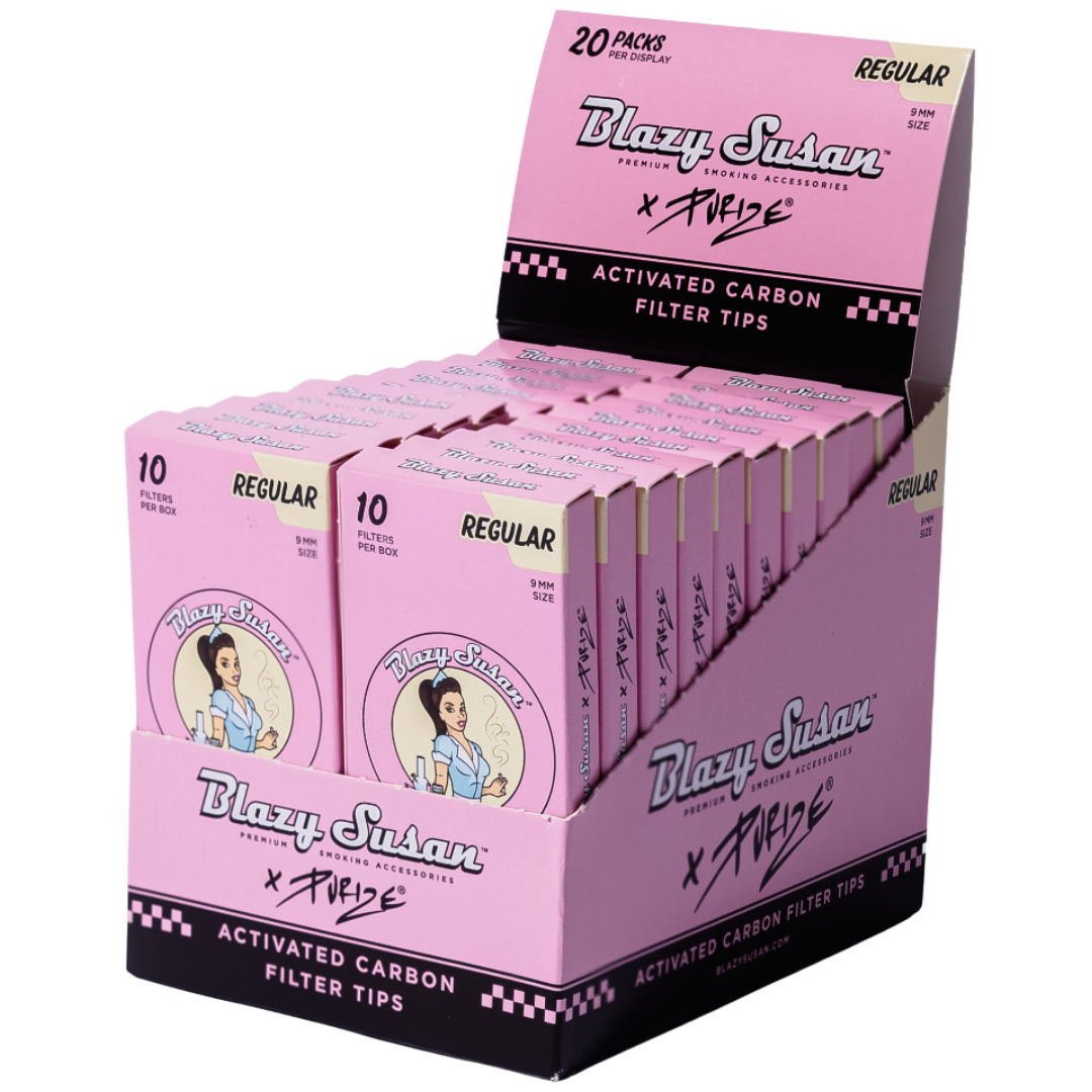 Blazy Susan purize activated carbon filter tips Blazy Susan Purize Filters, 10ct Box, Regular, Pink - Image 1
