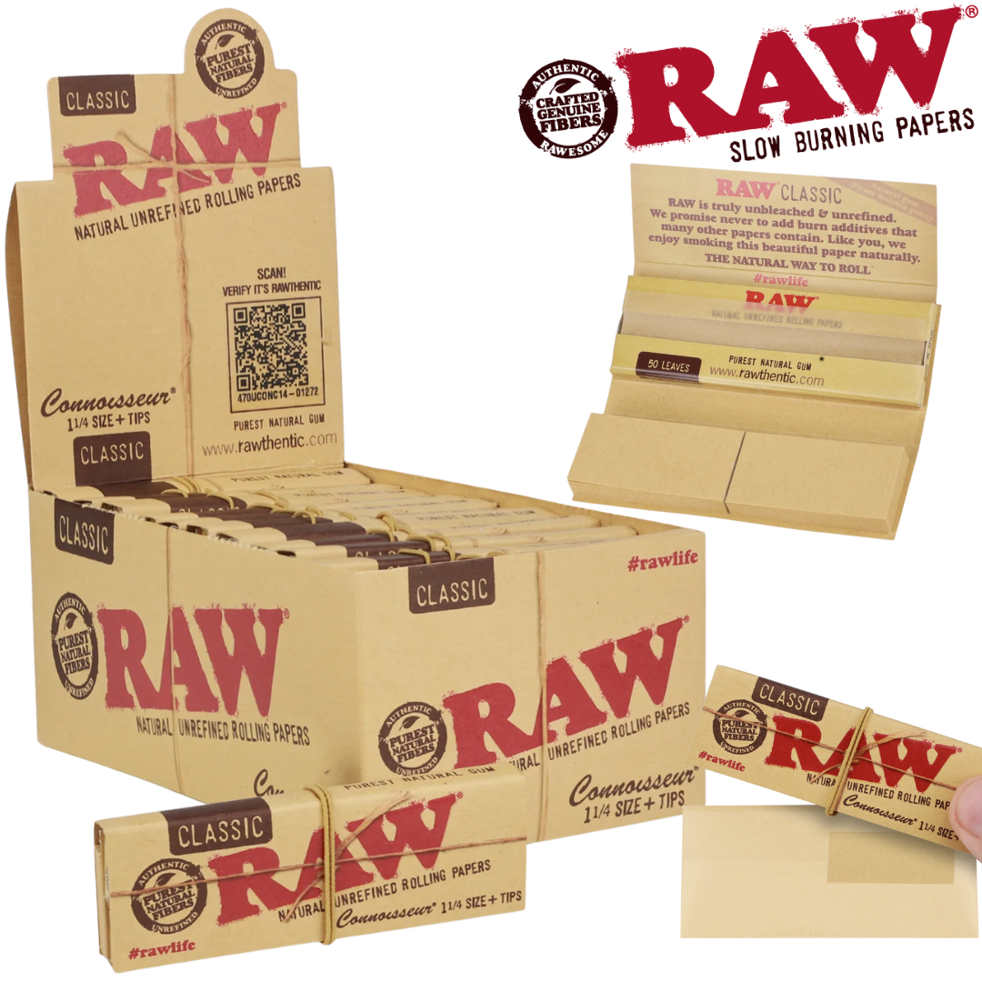 RAW-PAP-114-CLACONN-24BX Display RAW Classic Connoisseur 1 ¼ Rolling Papers with Tips 24bx - Image 1
