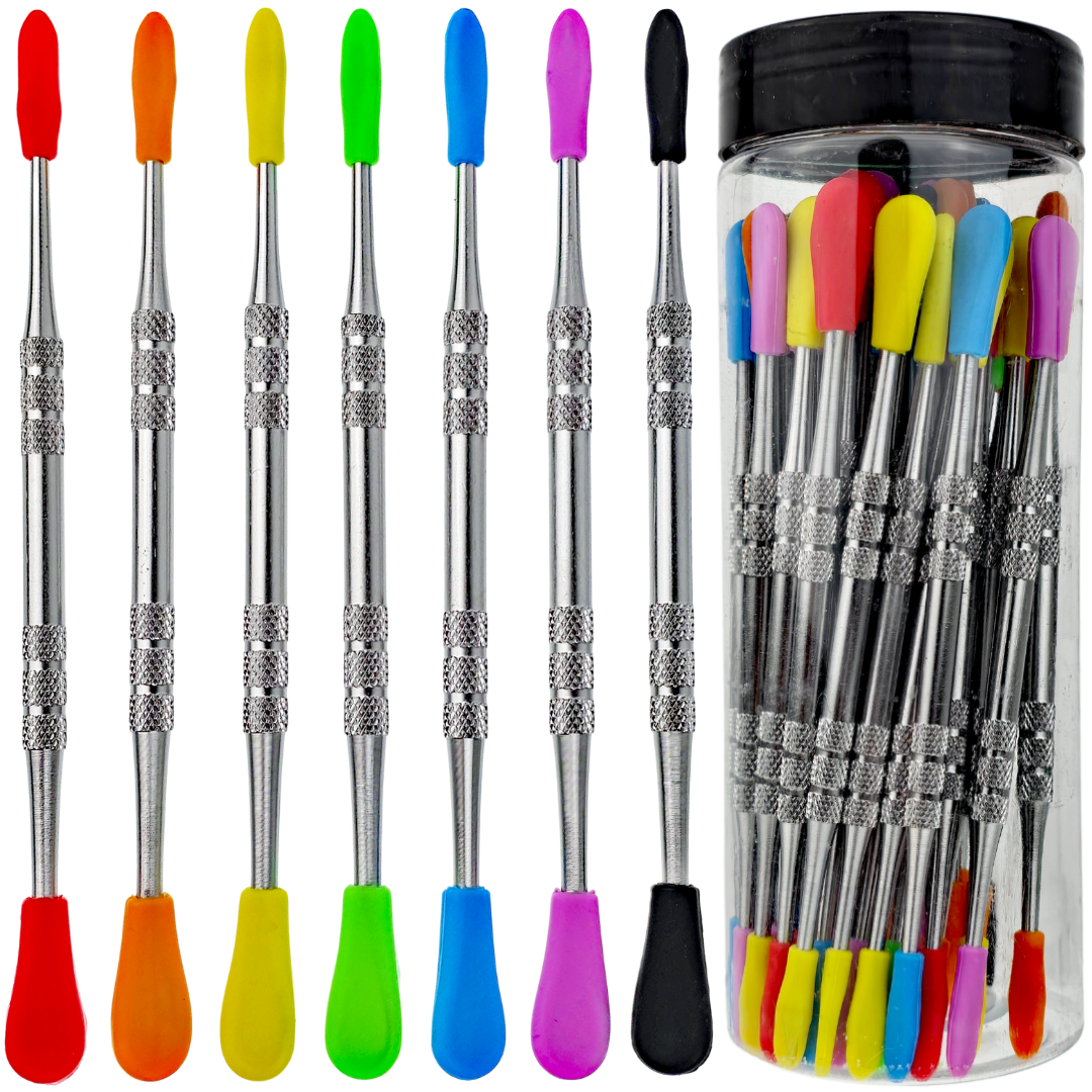 ST024-S-JAR Dab Tool Jar Display 50 Pack of 4.5" Metal Dab Tools w/ Silicone Tips - Image 1