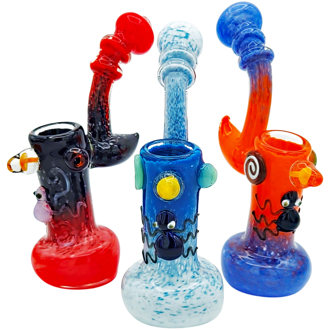 BUB-104-7.6 Bubblers 7.5" Color Frit w/ Critter & Mushroom Implosion Glass Bubbler - Image 1