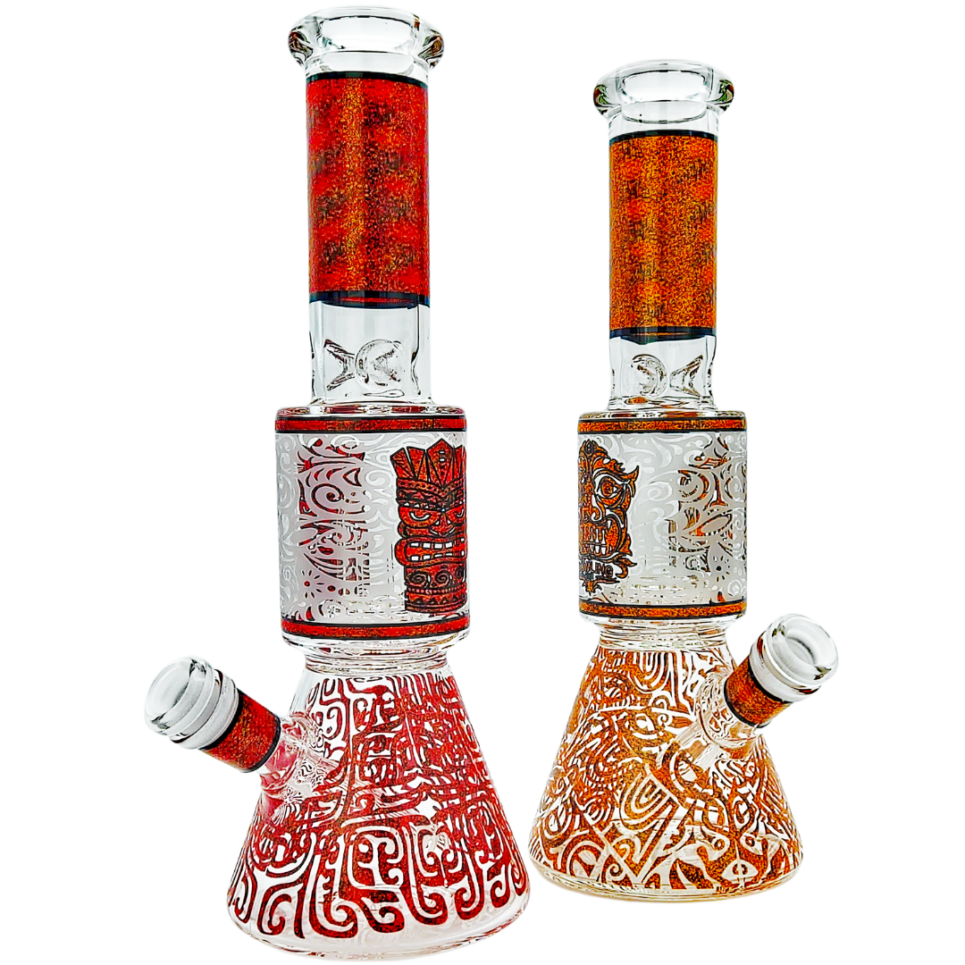 FGP5984 Bongs 11" Tribal Decal Showerhead Mini Beaker - Image 1