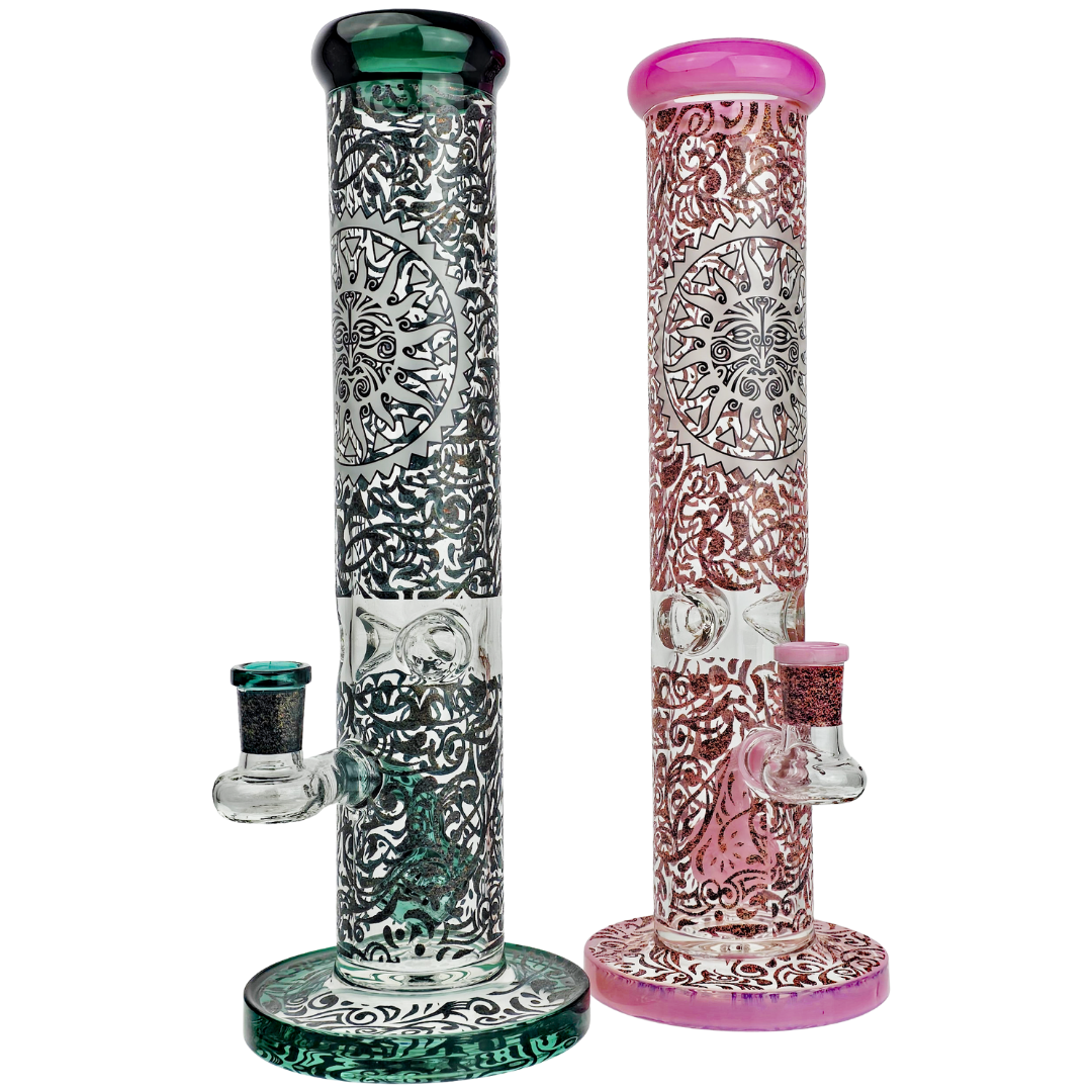 FGP6791 Weed Tribal Bongs 12" Texture Meso Decal Cube Perc - Image 1