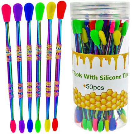 50 Pack of 4.5" Metal Iridescent Dab Tools w/ Silicone Tips