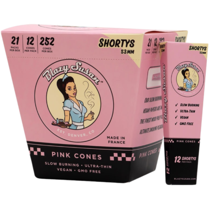 Blazy Susan Shorty 53mm Pink Pre Rolled Cones | Full Box