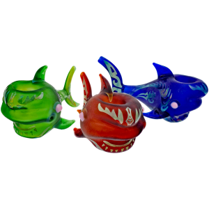 5.5" Sandblast Tribal Shark Glass Hand Pipe