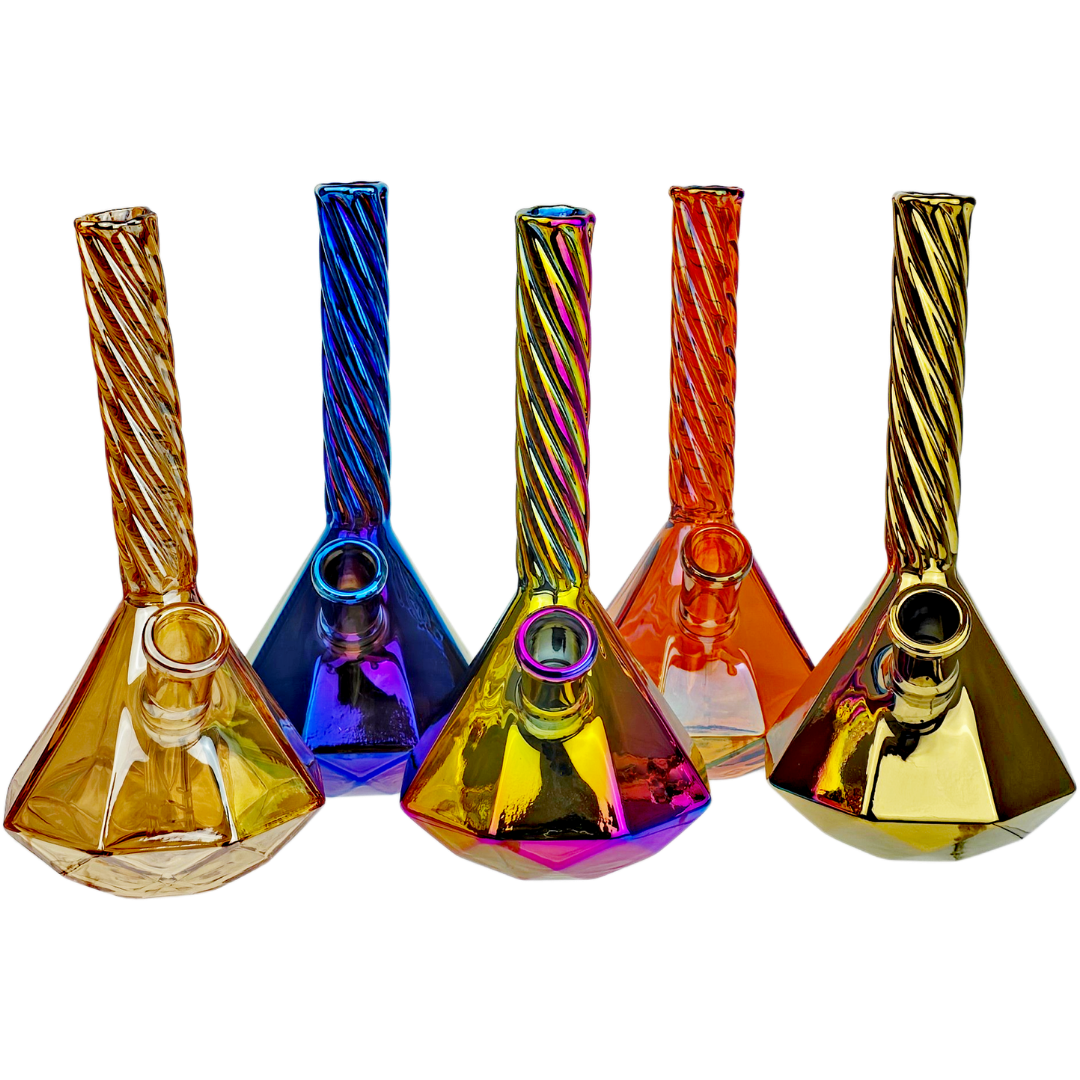 FGP7261 Bongs 7" Iridescent Twist Neck Geometric Rig (one off) - Image 1