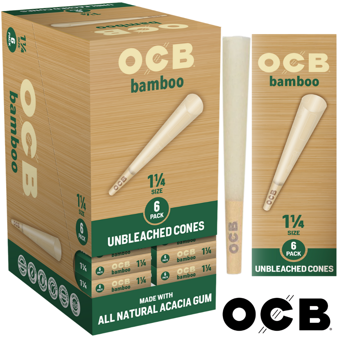 OCB Bamboo 1 14 Cones 24 6 Display2 OCB Bamboo 1 ¼ Cones - 6 Count / 24 Packs - Image 1