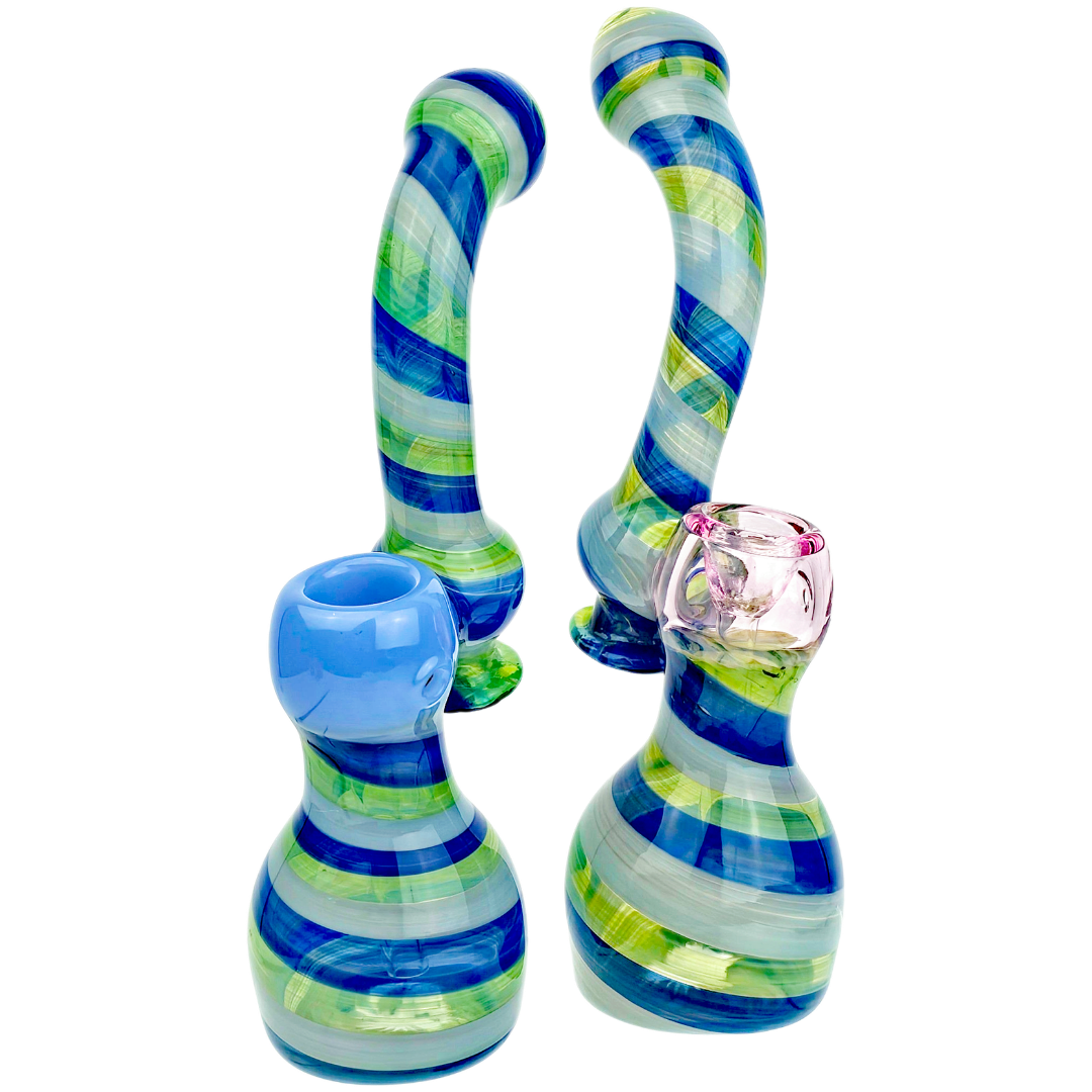 BUB-127 Weed Bubblers 8" Blue & Green Swirl Color Accent Bowl Bubbler - Image 1