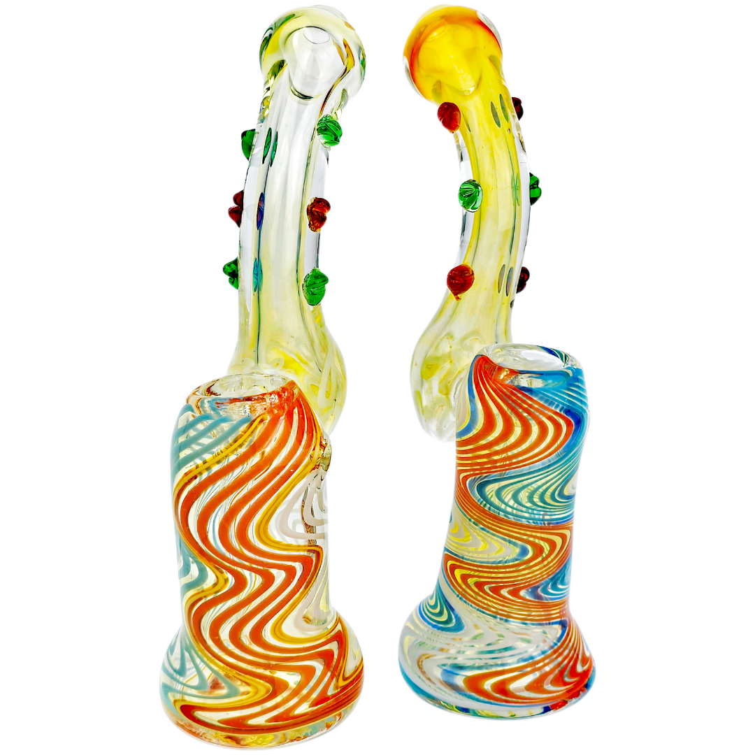 BUB-134 Cannabis Bubblers 7" Color Wave Body Fume w/ Color Dot Neck Bubbler - Image 1