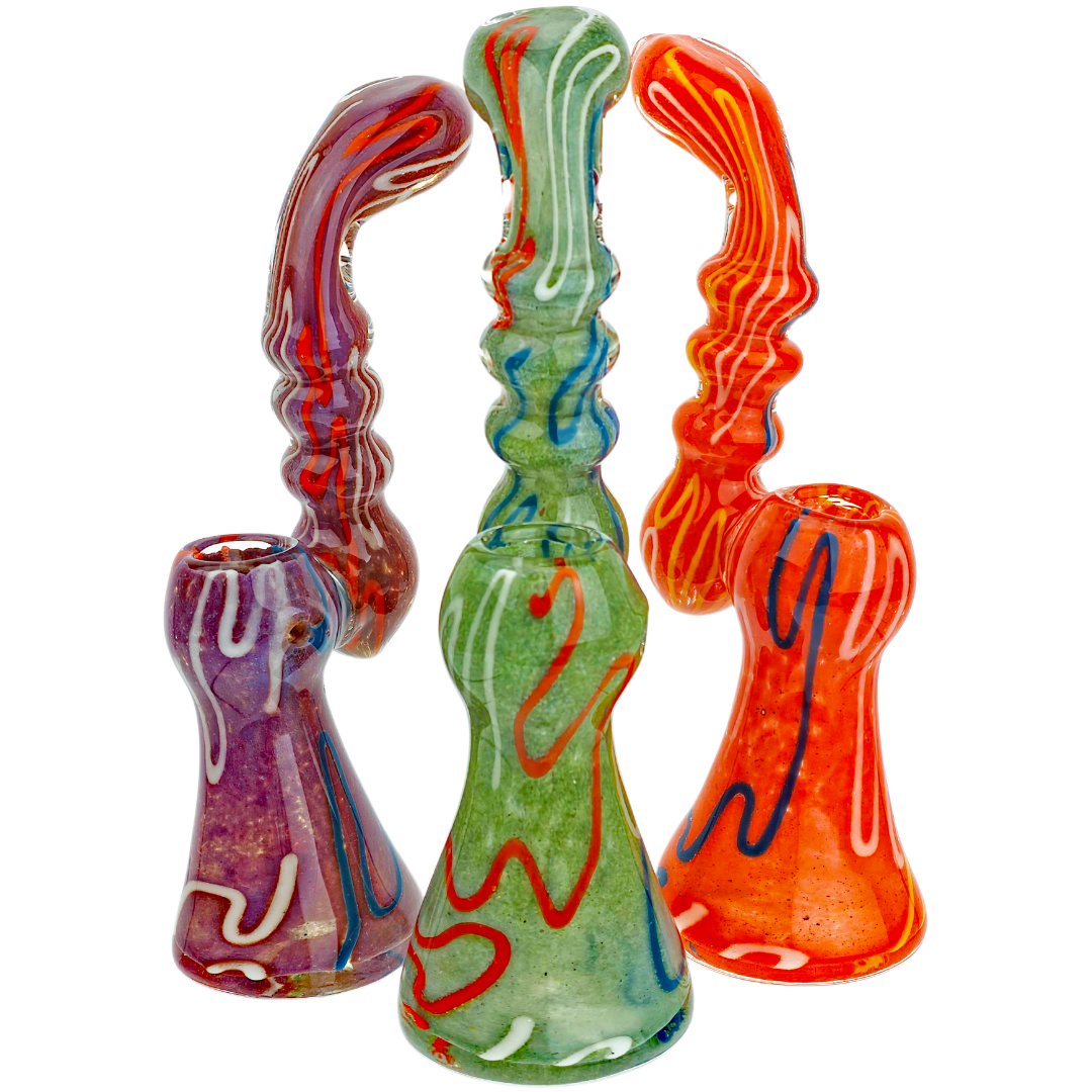 BUB-135 Cannabis Bubblers 8" Color Frit w/ Multi Color Line Bubbler - Image 1