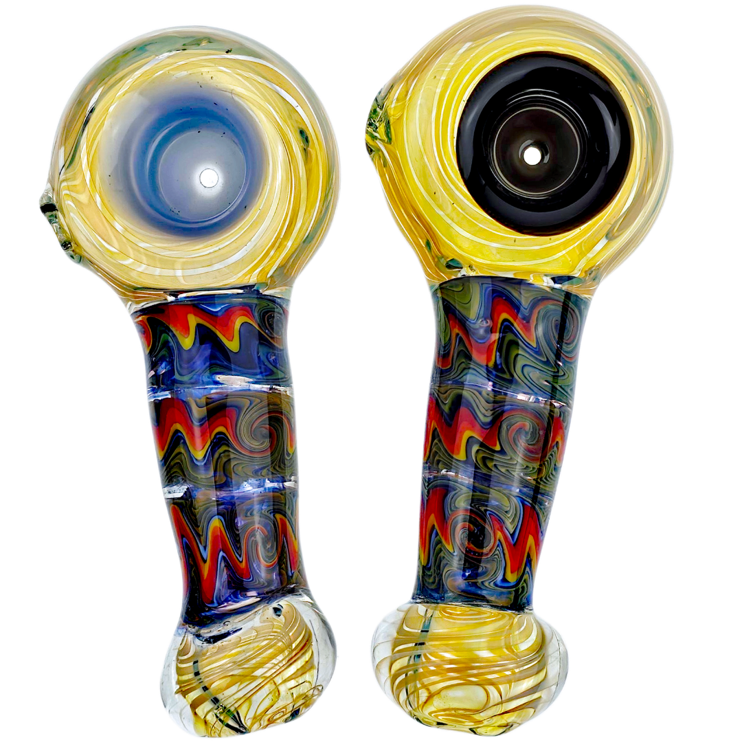 ST-209 Weed Pipes 4.5" Wigwag Sectional Body w/ Fume Accent Mouth & Head Hand Pipe - Image 1