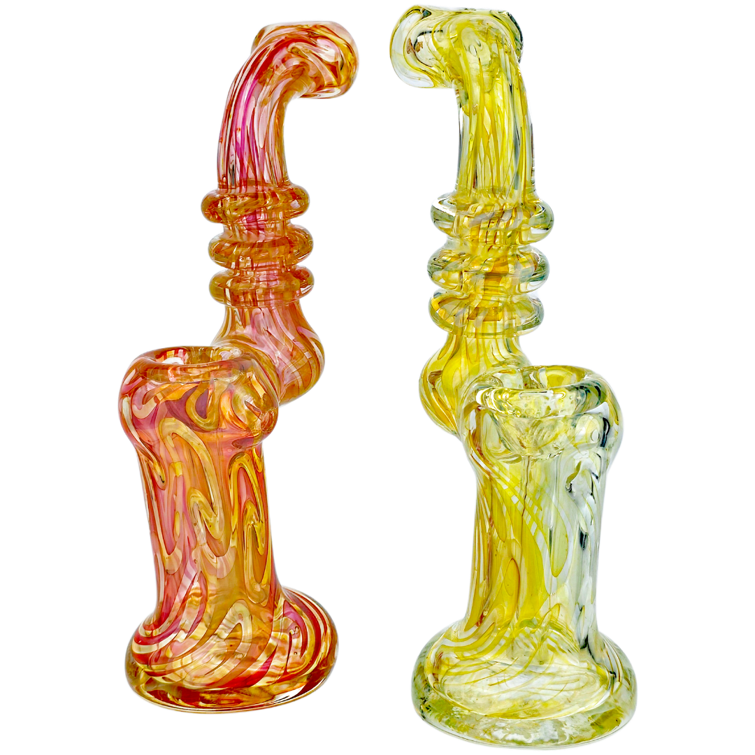 ST-224 Cannabis Bubblers 7" Fume Squiggle Triple Maria Neck Stand Up Sherlock - Image 1