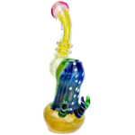 8" Multicolor Body Squiggle Line Neck Two-Tone Triple Horn Bubbler - Image 3
