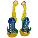 8" Multicolor Body Squiggle Line Neck Two-Tone Triple Horn Bubbler