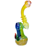 8" Multicolor Body Squiggle Line Neck Two-Tone Triple Horn Bubbler - Image 2