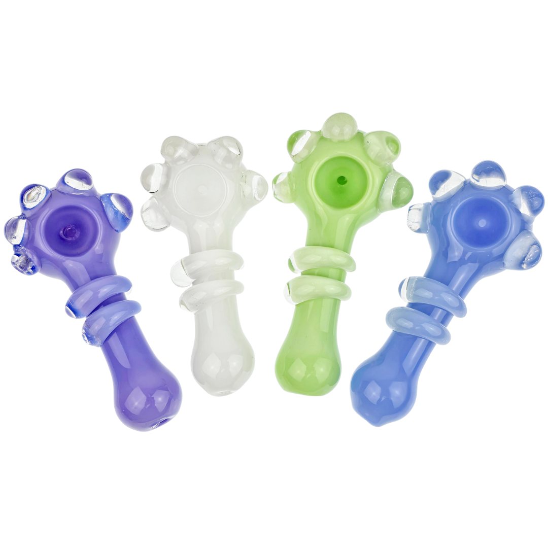 HP-308 Cannabis Pipes 5" Solid Color w/ Clear 4 Dot Accent & Double Clear Line Body Hand Pipe - Image 1
