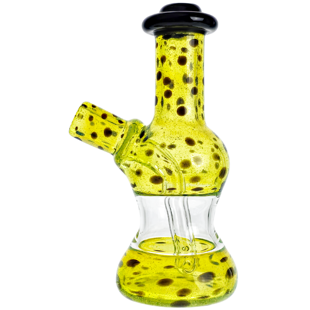 RDBY-MINI-YLW-45DEG Marijuana Dab Rig 4.5" Rude Boy Cheeto Print Mini Bottle - Yellow - Image 1