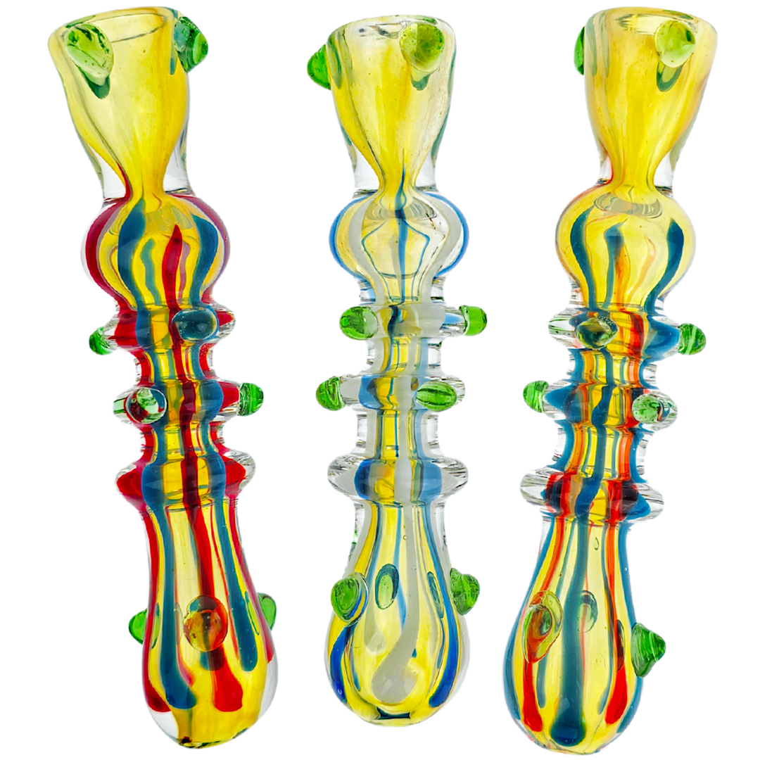 CCP-003 Cannabis Chillums 3.5" Two-Tone Color Line Stripe Green Dot Accent Chillum - Image 1