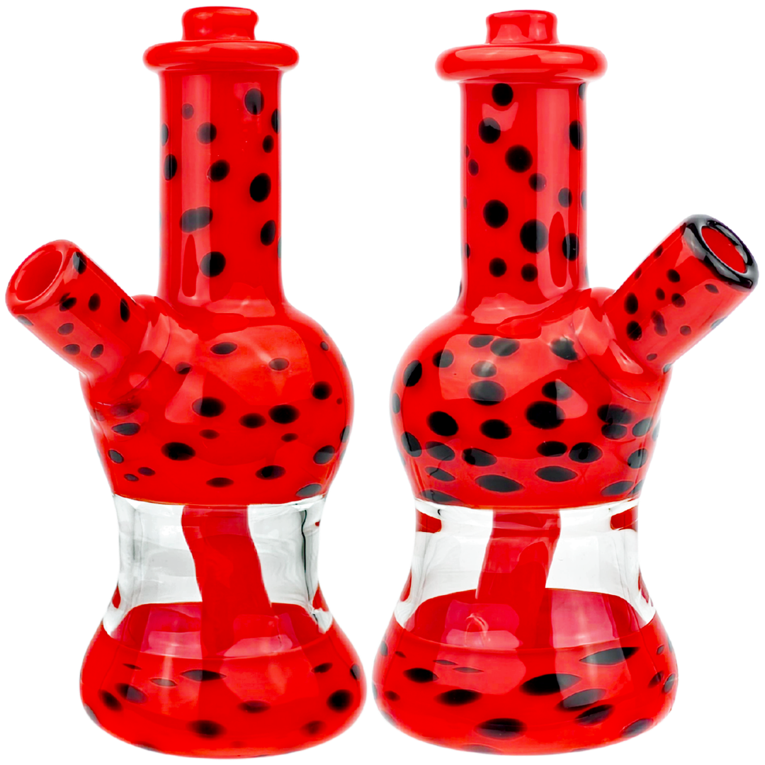 RDBY-MINI-RED-45DEG Dab Rigs 4.5" Rude Boy Cheeto Print Mini Bottle - Red - Image 1