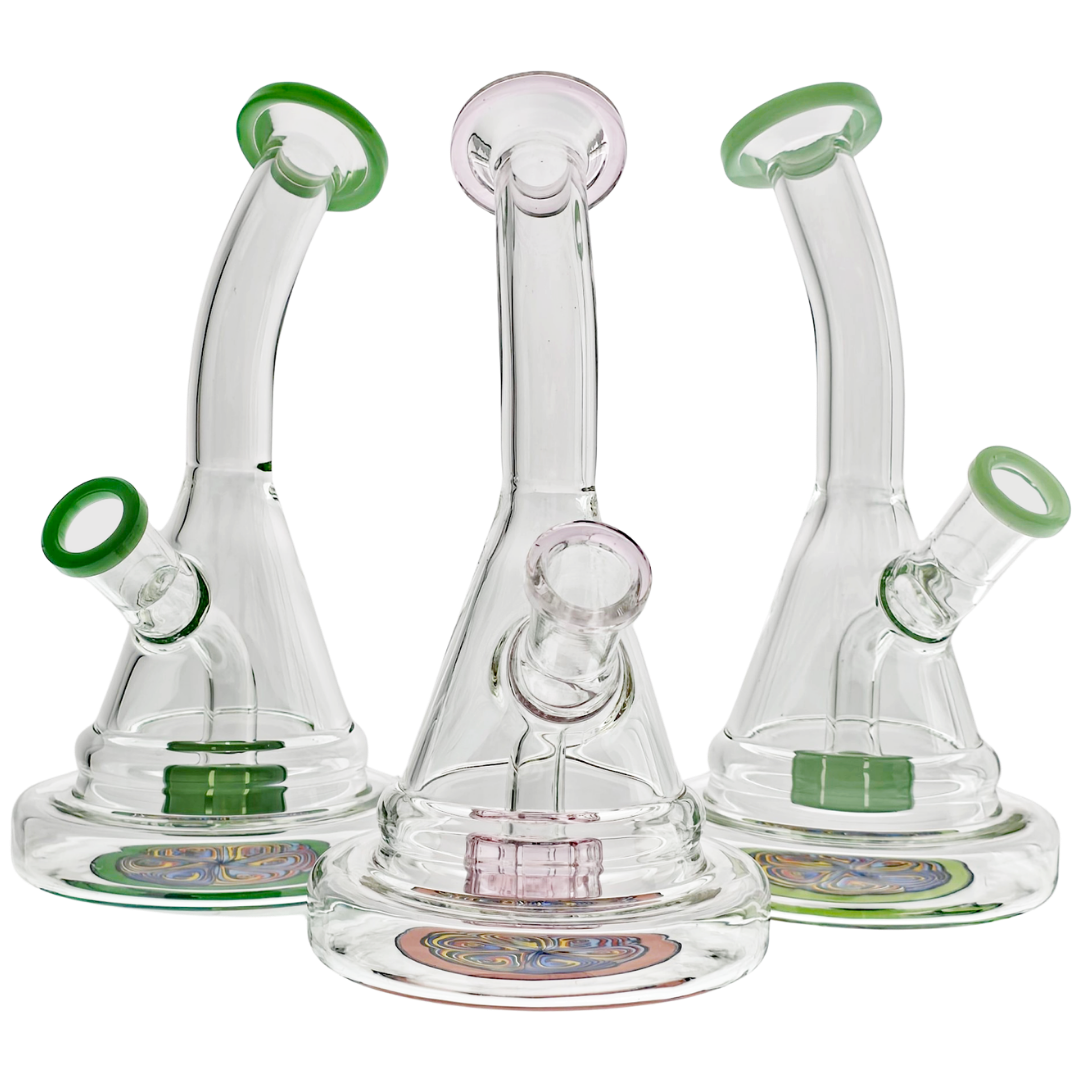 SQ-2001 WEED DAB RIGS 7" Bent Neck Color Accent Decal Bell Rig - Image 1