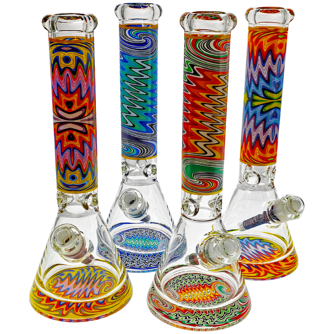 FGP7607 WIGWAG BONGS 16" Decal Wigwag w/ Matching Downstem & Thick Base Beaker - Image 1