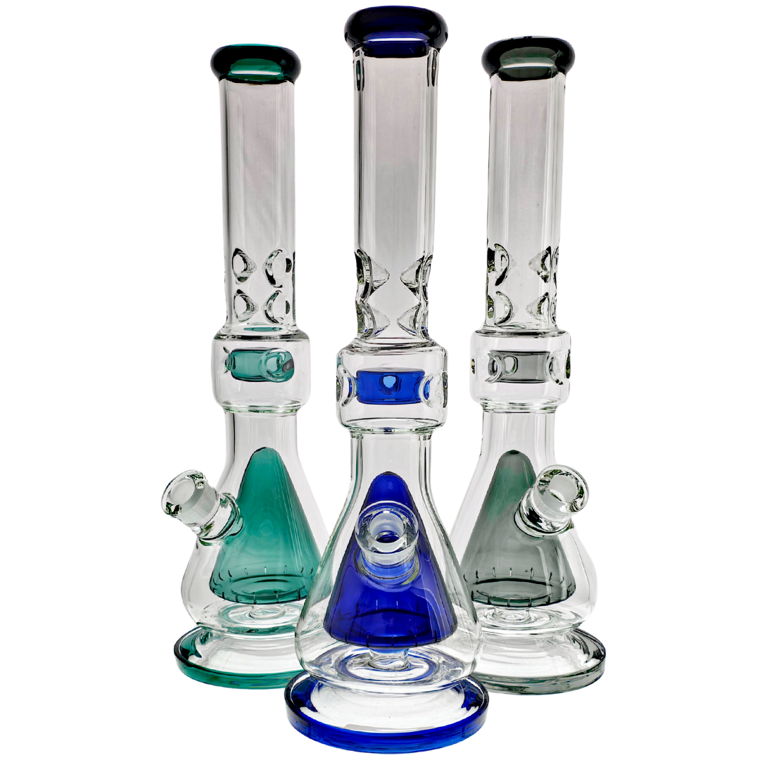 NR-10 CANNABIS BONGS 17" Color Accent Venetian Cone & Donut Perc Beaker - Image 1