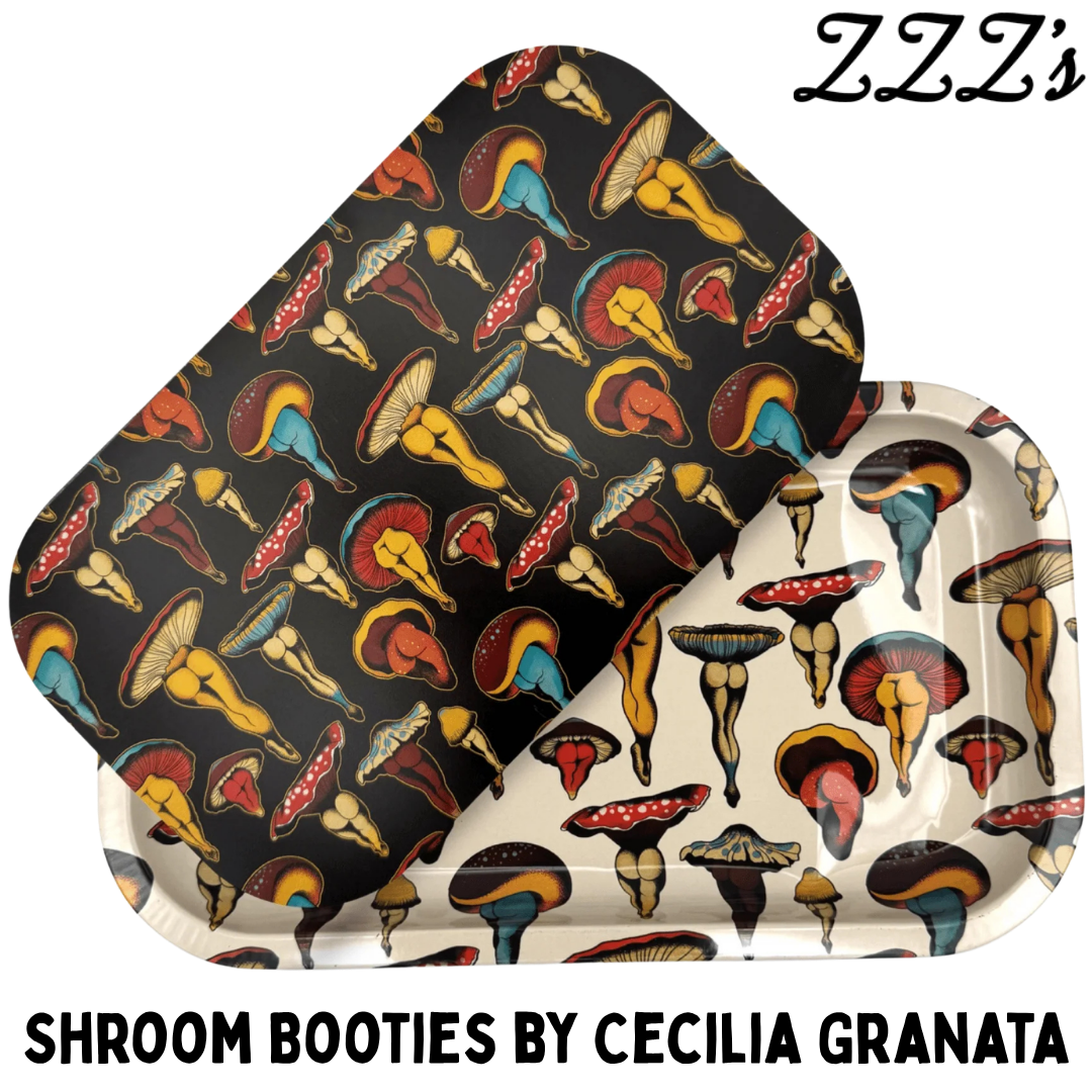 ZZZs Rolling Tray Shroom Booties ZZZ's Rolling Tray w/ Magnetic Cover - "Shroom Booties" (7x11) - Image 1