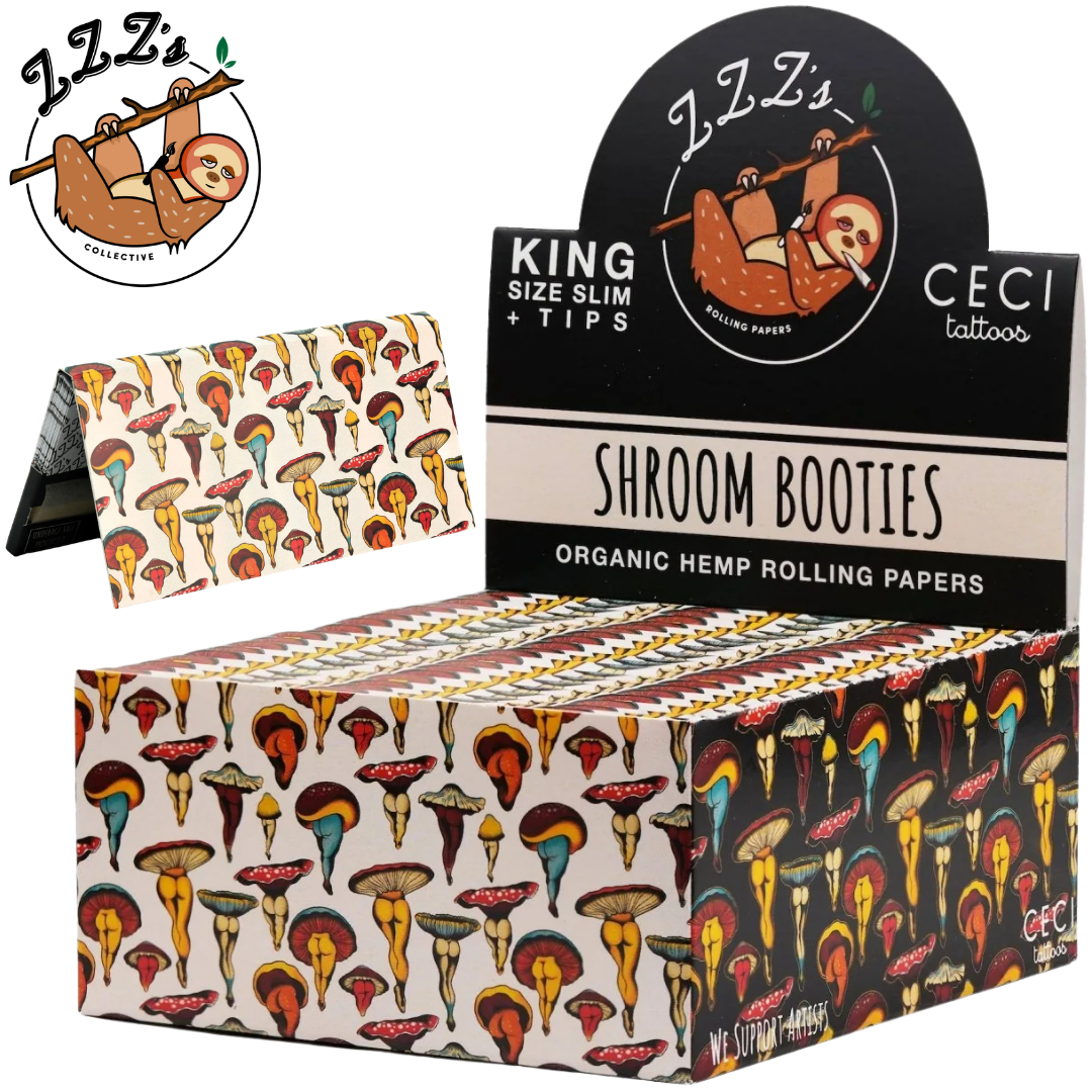 ZZZs Shroom Booties Papers Display ZZZ's King Size Slim Rolling Papers + Tips - "Shroom Booties" - Image 1