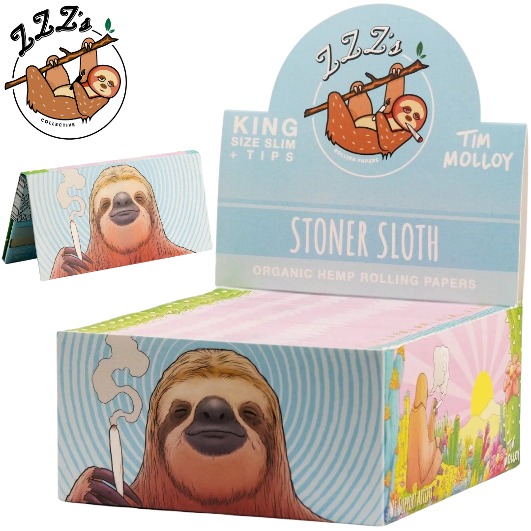 ZZZs Stoner Sloth Papers Display ZZZ's King Size Slim Rolling Papers + Tips - "Stoner Sloth" - Image 1