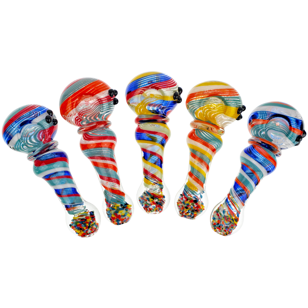 DT HP-357 WEED PIPES 5" Rainbow Frit Twisted Cane Maria Hand Pipe - Image 1