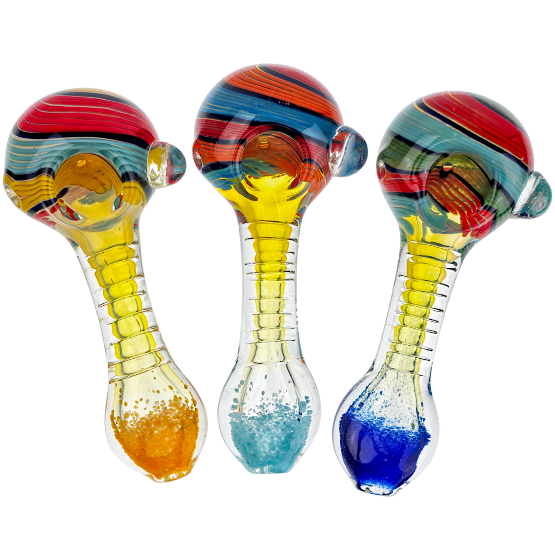 DT HP-367 WEED PIPES 5" Color Swirl & Carved Body Hand Pipe - Image 1