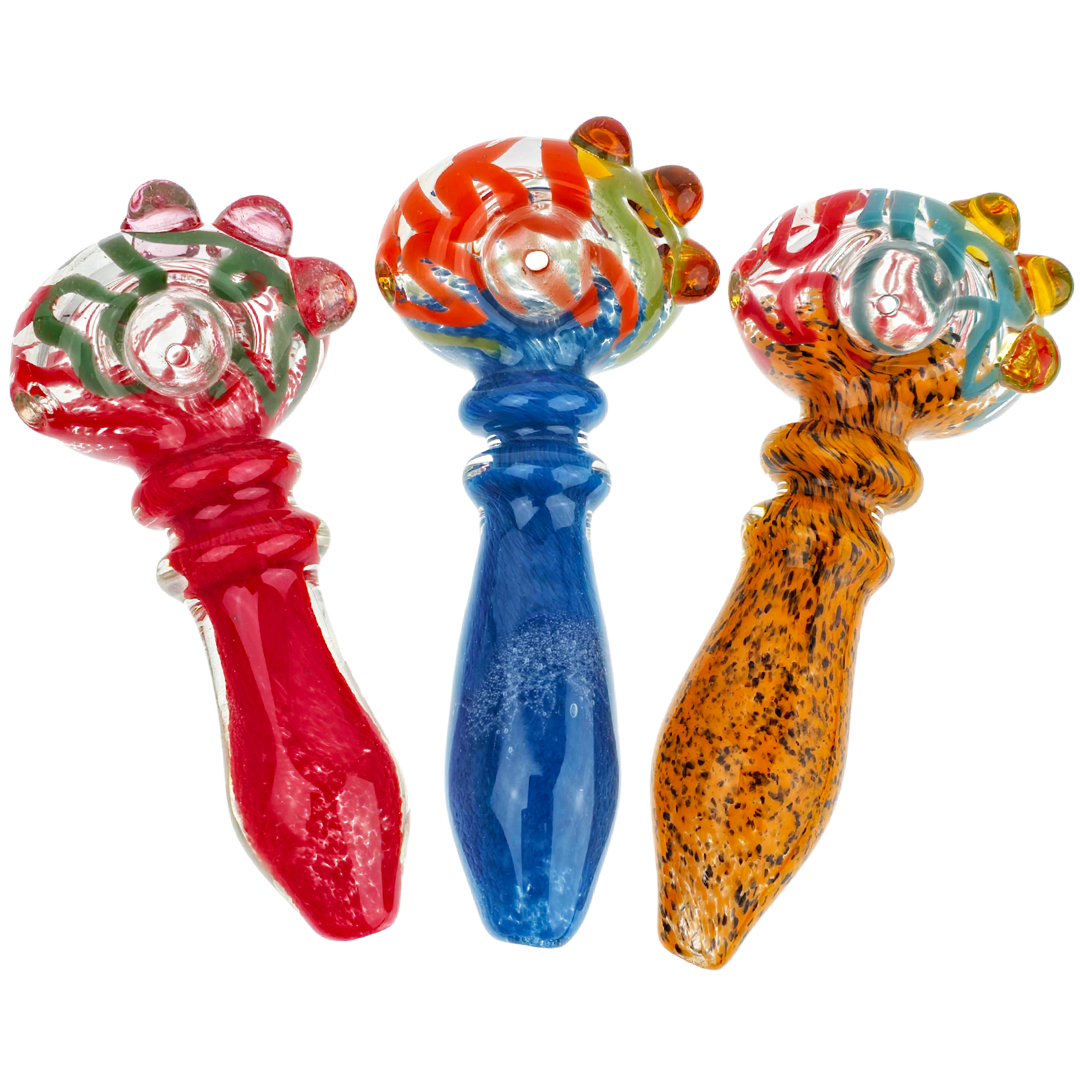 HP-369 WEED PIPES 5" Squiggle Head Frit Body Hand Pipe - Image 1