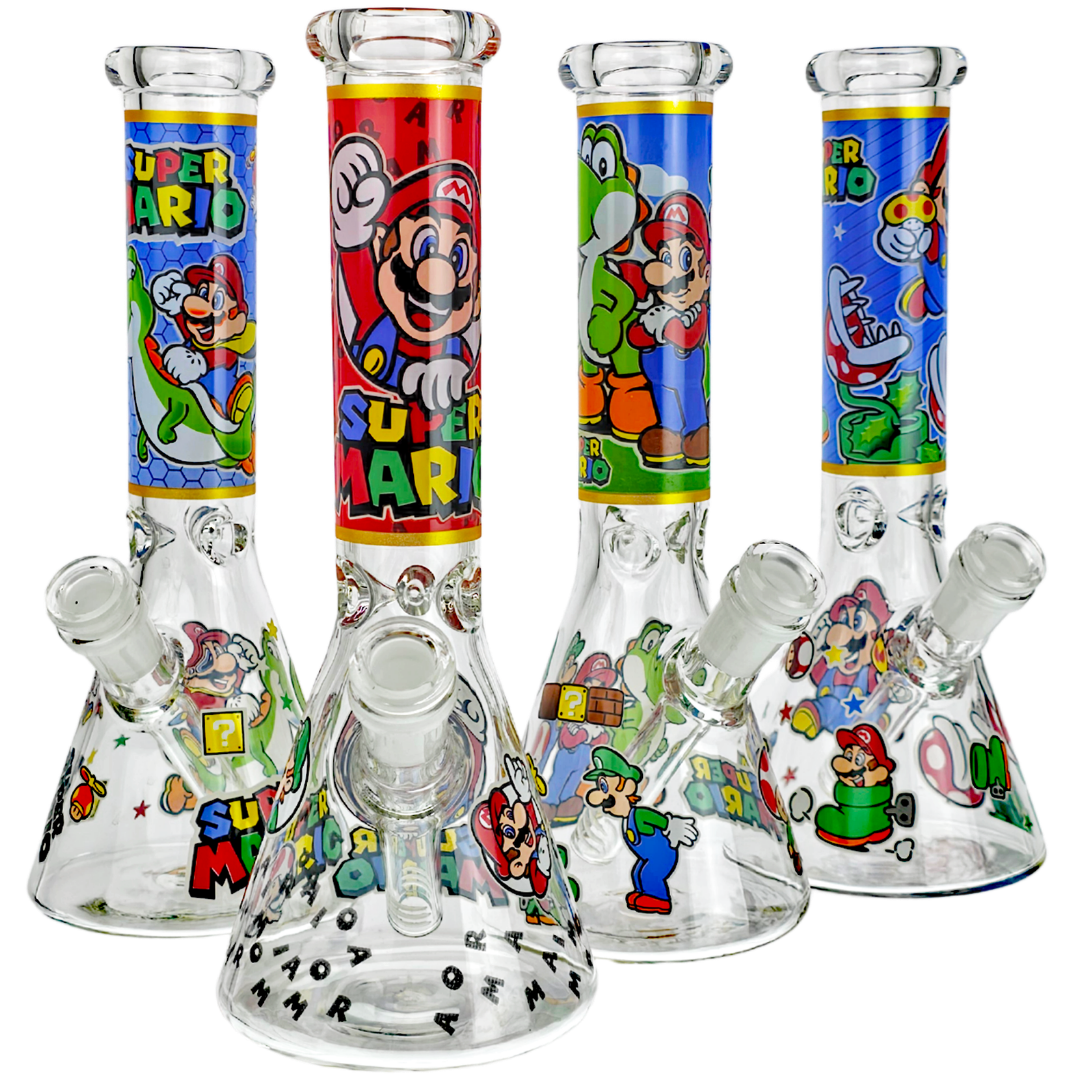 W9005 CANNABIS BONGS 10" Mario Decal Beaker - Image 1