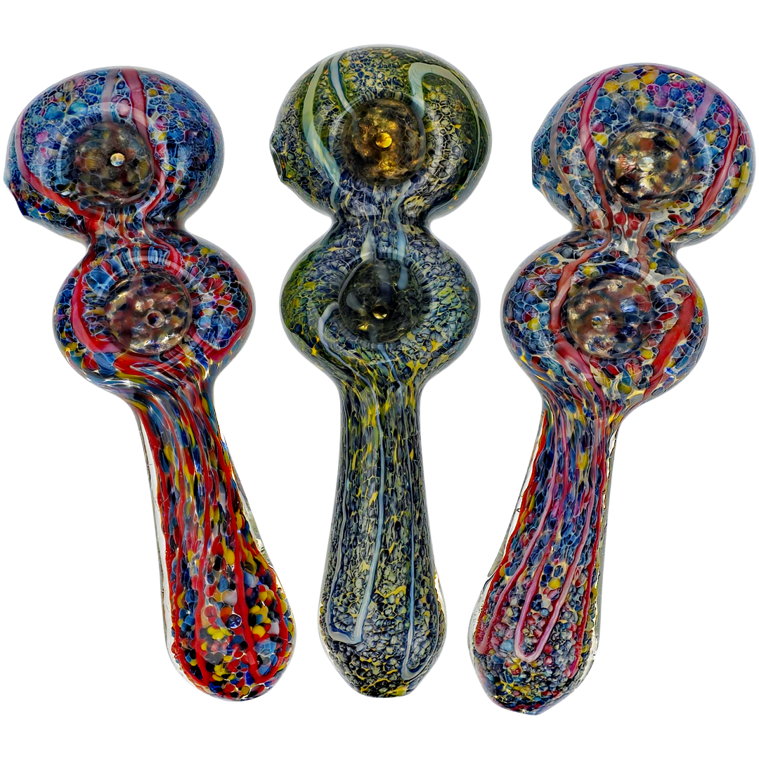 DT HP-392 CANNABIS PIPES 5.5" Confetti Frit Double Bowl Hand Pipe - Image 1