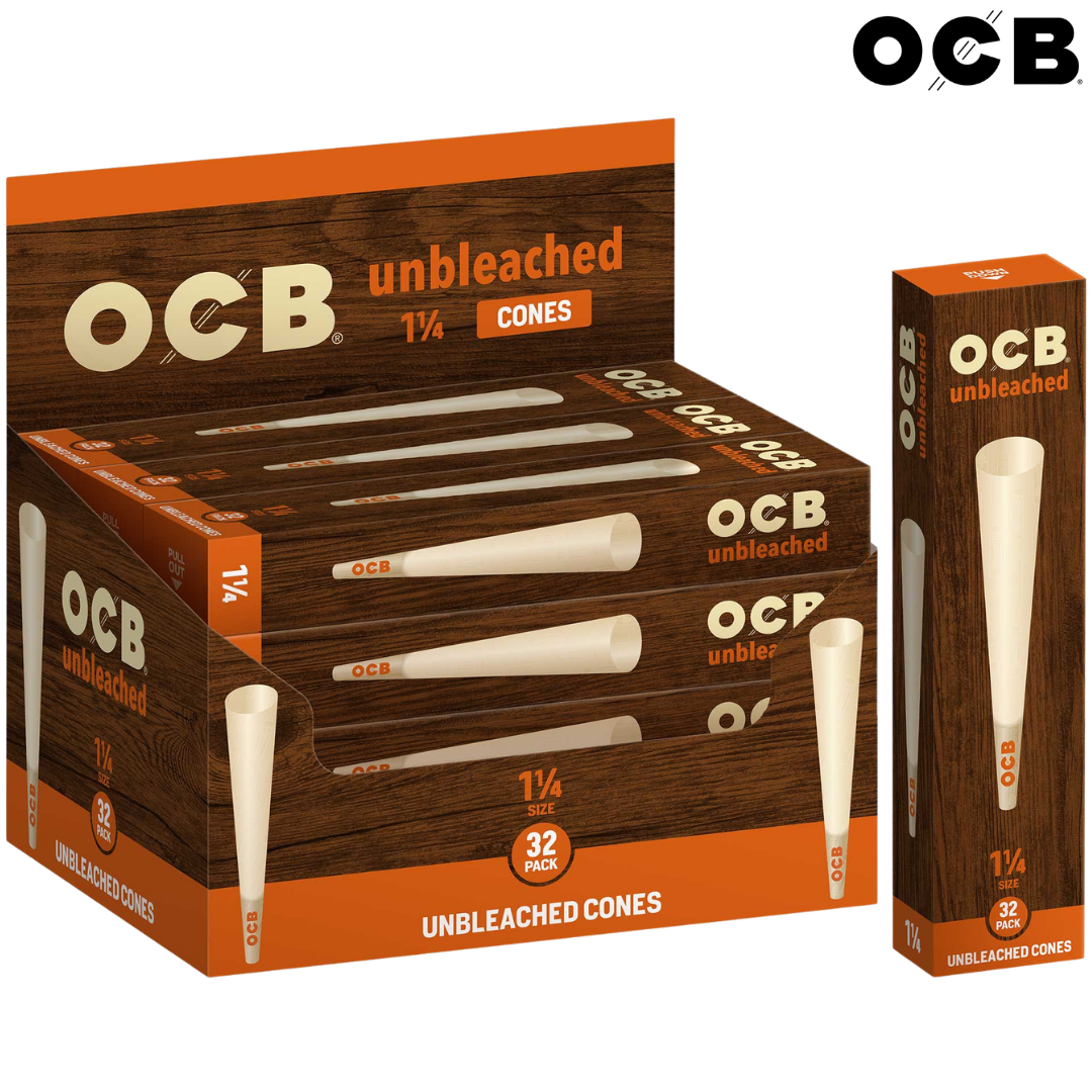 32OV14CN OCB Unbleached 1¼ Cones 32 Pack Display - Image 1