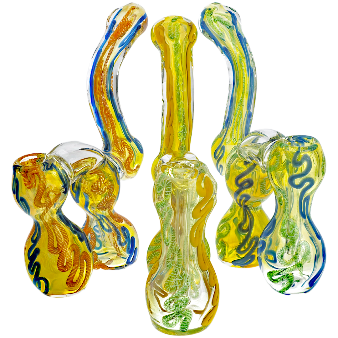 CC BUB-163 BUBBLERS 6.5" Fume Twisted Cane Double Bubbler - Image 1
