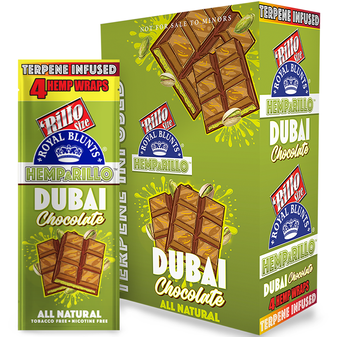 HEMPARILLO DUBAI CHOCOLATE DISPLAY Royal Blunts Hemparillo Terpene Infused (4 Wraps) - Dubai Chocolate - Image 1