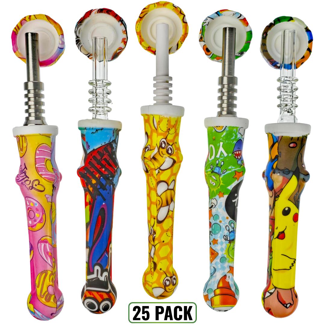 SA65-WTP-MIXTIPS-25PACK NECTAR STRAWS 25 PACK 4.5" Silicone Decal Nectar Straws w/ Mixed Tips - 25 Pack - Image 1